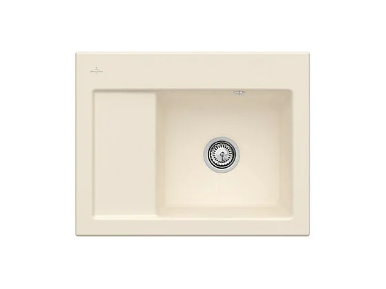 Evier 1 bac VILLEROY ET BOCH Subway 45 Compact 65 x 51 cm egouttoir a gauche Ivory CeramicPlus avec vidage manuel