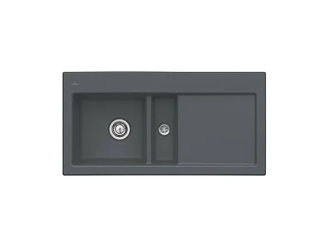 Evier 1 cuve et demi VILLEROY ET BOCH Subway 60 100 x 51 cm egouttoir a droite Graphite CeramicPlus avec vidage automatique