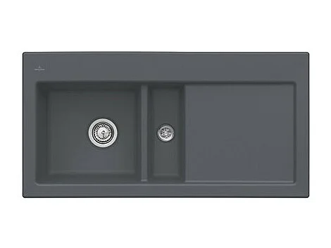 Evier 1 cuve et demi VILLEROY ET BOCH Subway 60 100 x 51 cm egouttoir a droite Graphite CeramicPlus avec vidage automatique