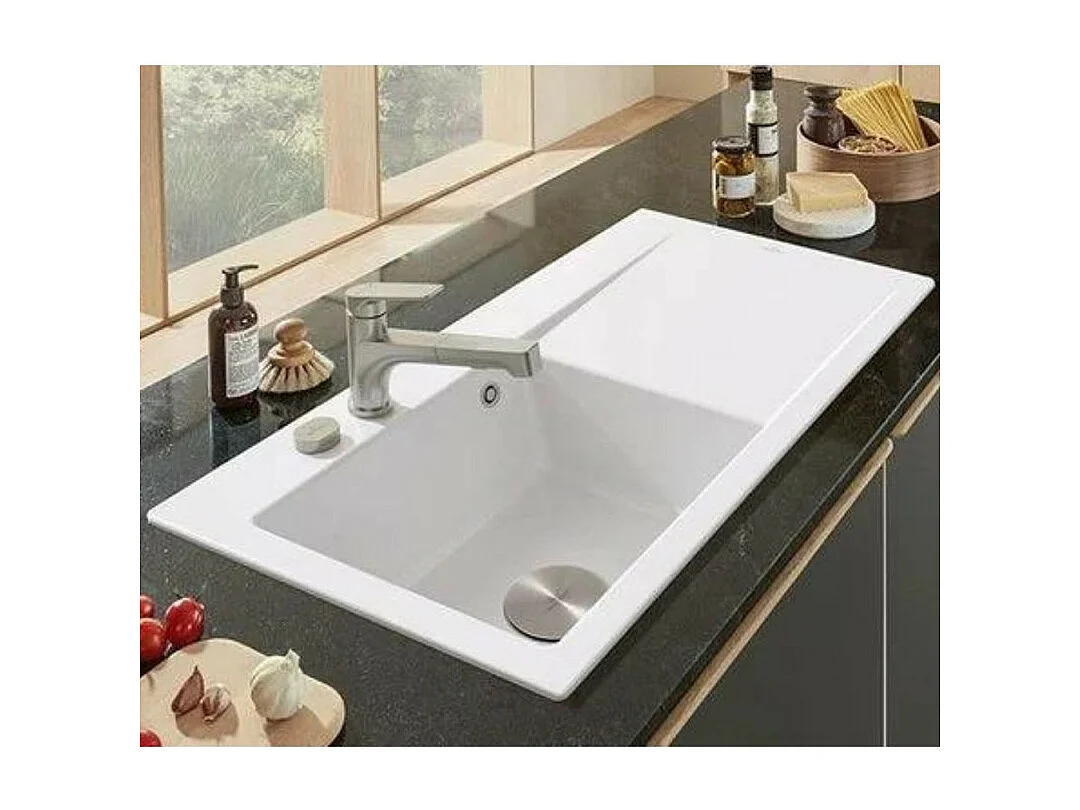 Evier cuve à droite avec vidage VILLEROY ET BOCH Subway 50, blanc ceramic plus