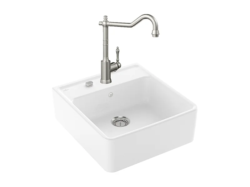 Evier VILLEROY ET BOCH Timbre d'office Tradition 1 bac vidage auto + Robinet de cuisine Avia 2.0 Acier Massif