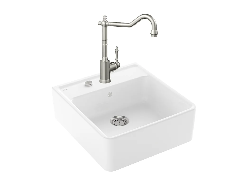 Evier VILLEROY ET BOCH Timbre d'office Tradition 1 bac vidage auto + Robinet de cuisine Avia 2.0 Acier Massif