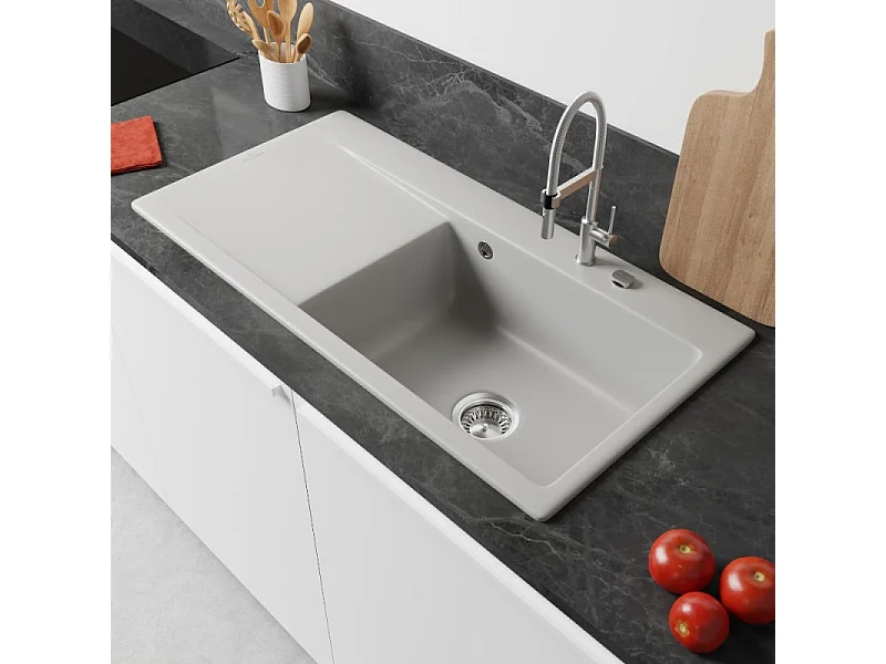 Evier a encastrer VILLEROY ET BOCH Subway Style 60 vidage auto Fossil CeramicPlus cuve a droite