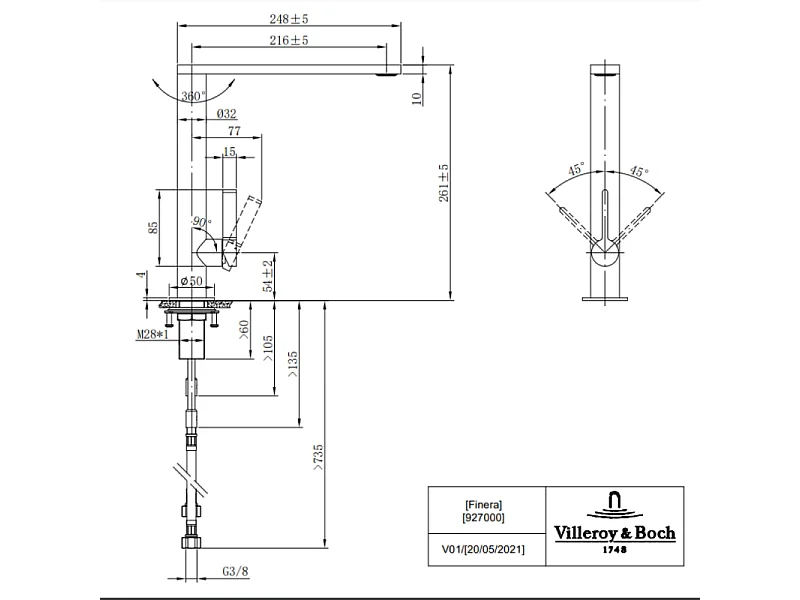 Evier 1 bac VILLEROY ET BOCH Architectura 60 vidage auto + Robinet de cuisine Finera Anthracite