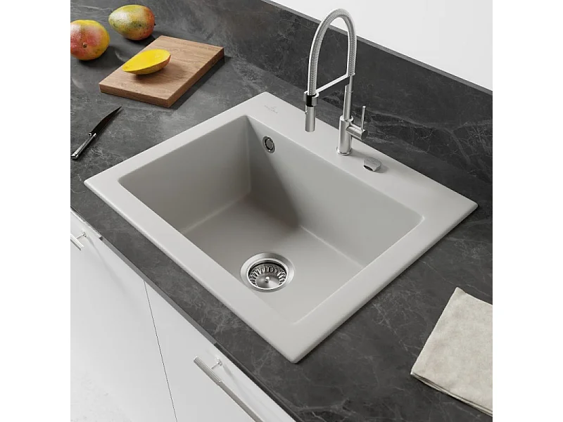 Evier VILLEROY ET BOCH Subway 60 S 60 x 51cm sans egouttoir Fossile CeramicPlus avec vidage automatique