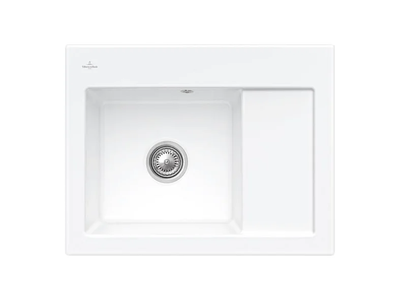 Evier 1 bac VILLEROY ET BOCH Subway 45 Compact 65 x 51 cm egouttoir a droite Stone White CeramicPlus avec vidage manuel