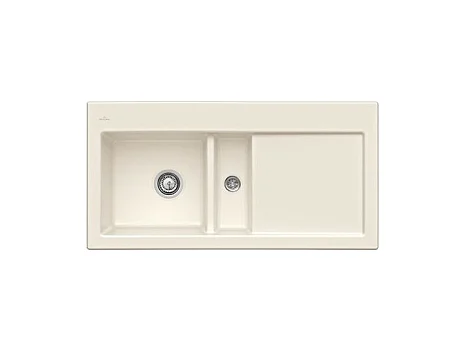 Evier 1 cuve et demi VILLEROY ET BOCH Subway 60 100 x 51 cm egouttoir a droite Creme CeramicPlus