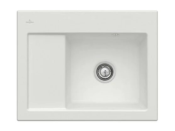 Evier 1 bac VILLEROY ET BOCH Subway 45 Compact 65 x 51 cm egouttoir a gauche Steam CeramicPlus avec vidage automatique