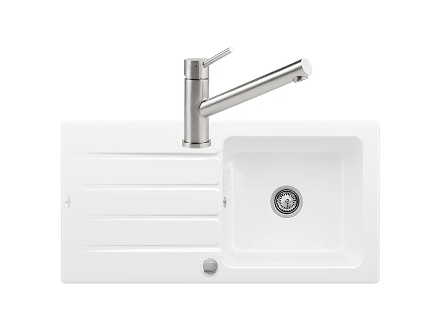 Evier 1 bac VILLEROY ET BOCH Architectura 60 vidage auto + Robinet de cuisine Como Acier Massif