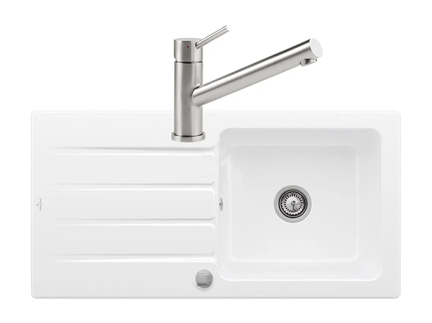 Evier 1 bac VILLEROY ET BOCH Architectura 60 vidage auto + Robinet de cuisine Como Acier Massif