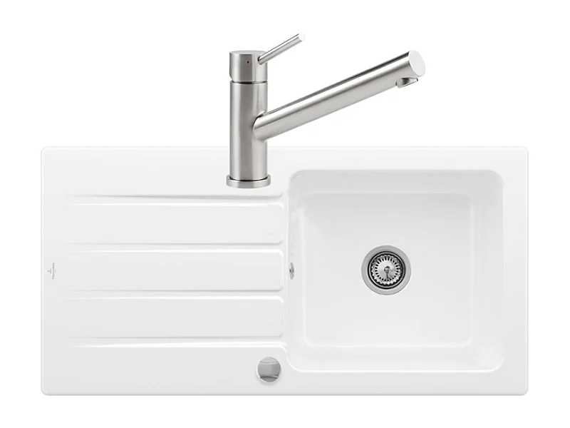 Evier 1 bac VILLEROY ET BOCH Architectura 60 vidage auto + Robinet de cuisine Como Acier Massif