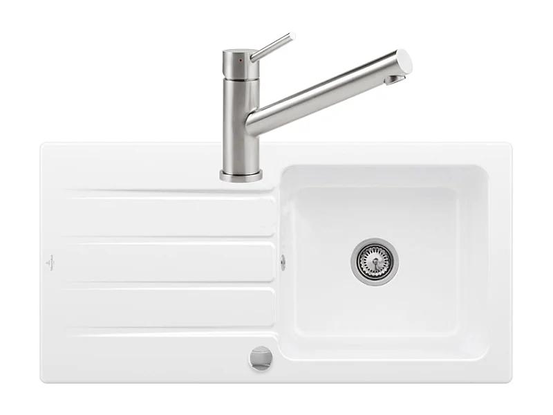 Evier 1 bac VILLEROY ET BOCH Architectura 60 vidage auto + Robinet de cuisine Como Acier Massif