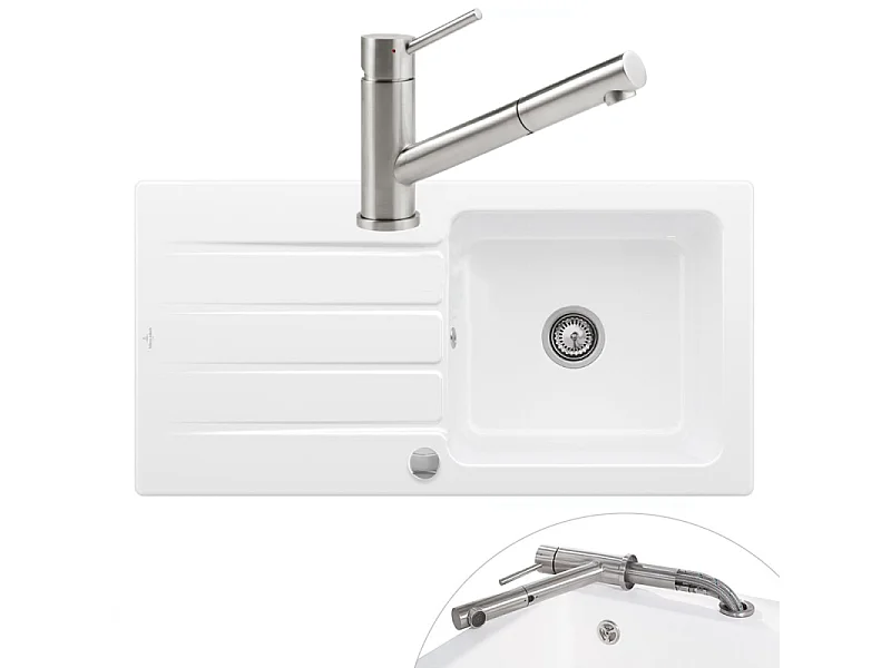 Evier 1 bac VILLEROY ET BOCH Architectura 60 vidage auto + Robinet de cuisine Como Shower Window Acier Massif