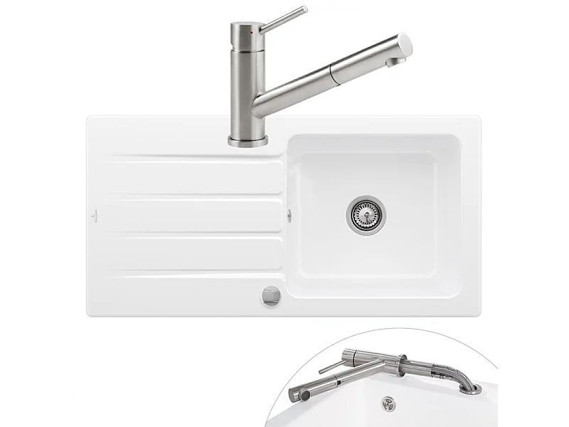 Evier 1 bac VILLEROY ET BOCH Architectura 60 vidage auto + Robinet de cuisine Como Shower Window Acier Massif