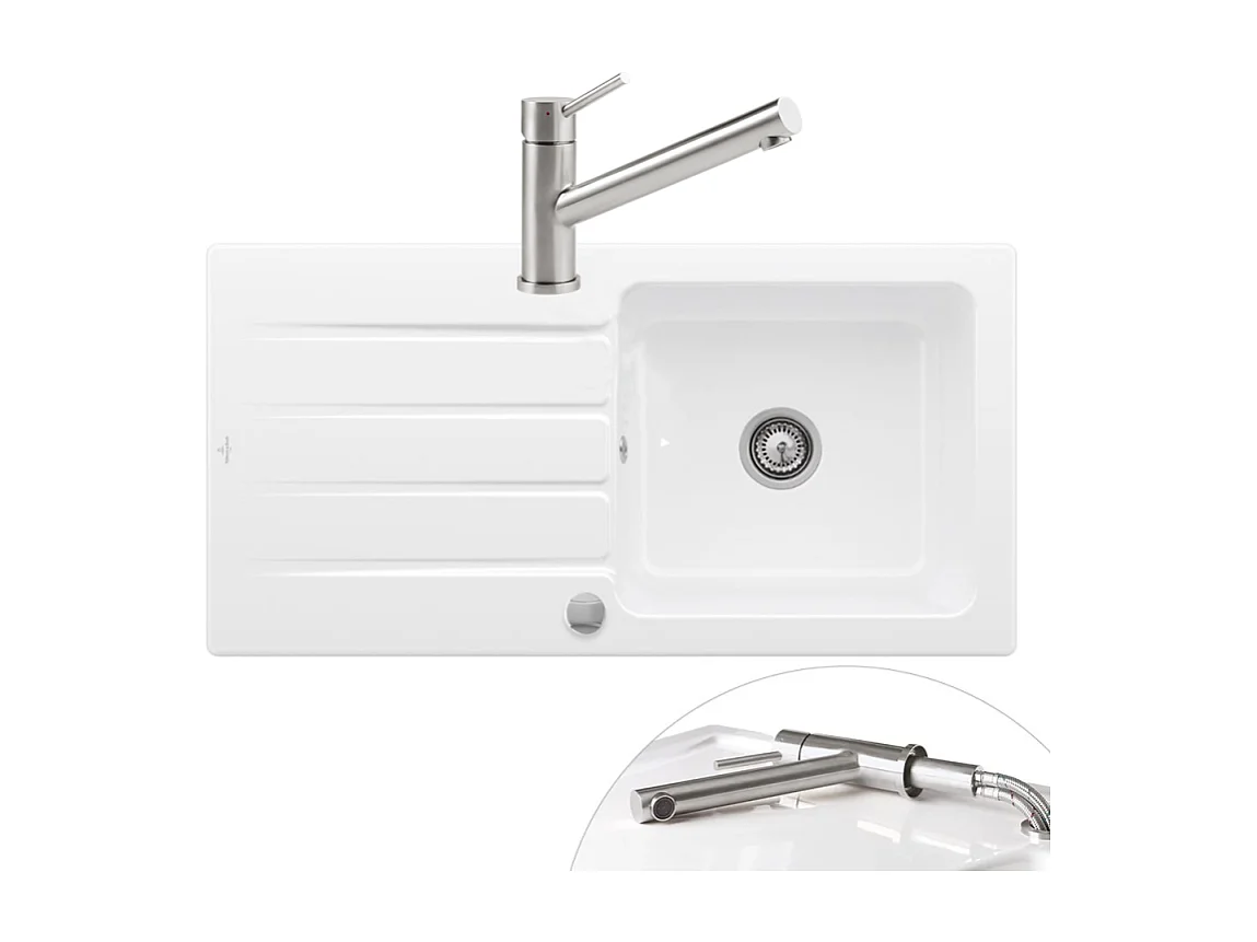 Evier VILLEROY ET BOCH Architectura 60 vidage auto + Robinet de cuisine Como Window Acier Massif