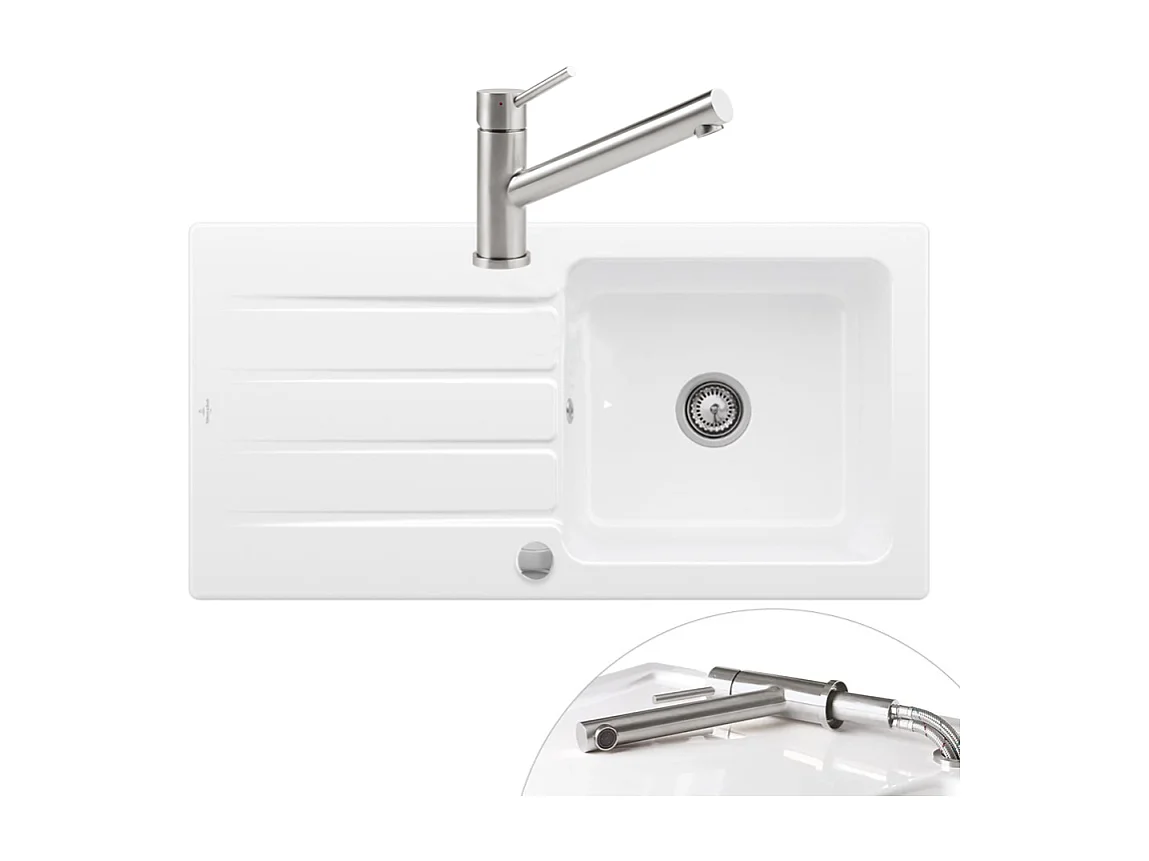 Evier 1 bac VILLEROY ET BOCH Architectura 60 vidage auto + Robinet de cuisine Como Window Acier Massif