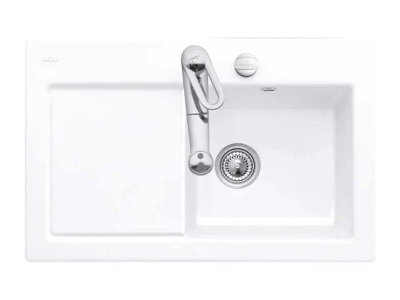 Evier 1 bac avec egouttoir a droite VILLEROY ET BOCH Subway Pure 45 78 x 51 cm Blanc vidage automatique inclus