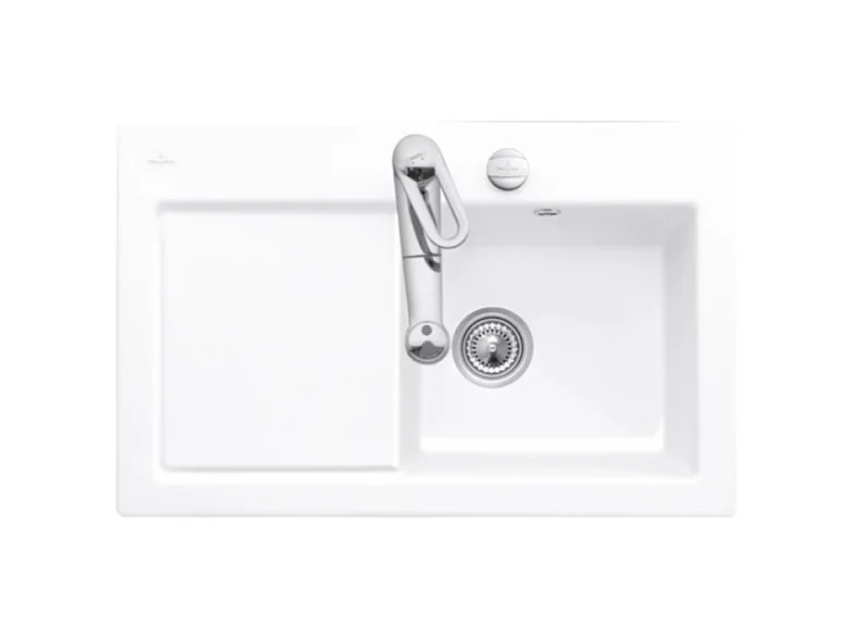 Evier 1 bac avec egouttoir a droite VILLEROY ET BOCH Subway Pure 45 78 x 51 cm Blanc vidage automatique inclus