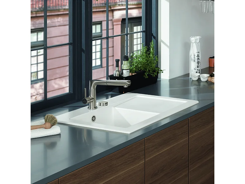 Evier 1 bac avec egouttoir a droite VILLEROY ET BOCH Subway Pure 45 78 x 51 cm Blanc vidage automatique inclus