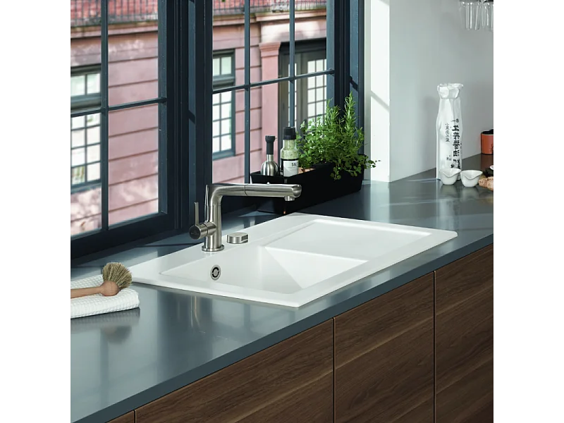 Evier 1 bac avec egouttoir a droite VILLEROY ET BOCH Subway Pure 45 78 x 51 cm Blanc vidage automatique inclus