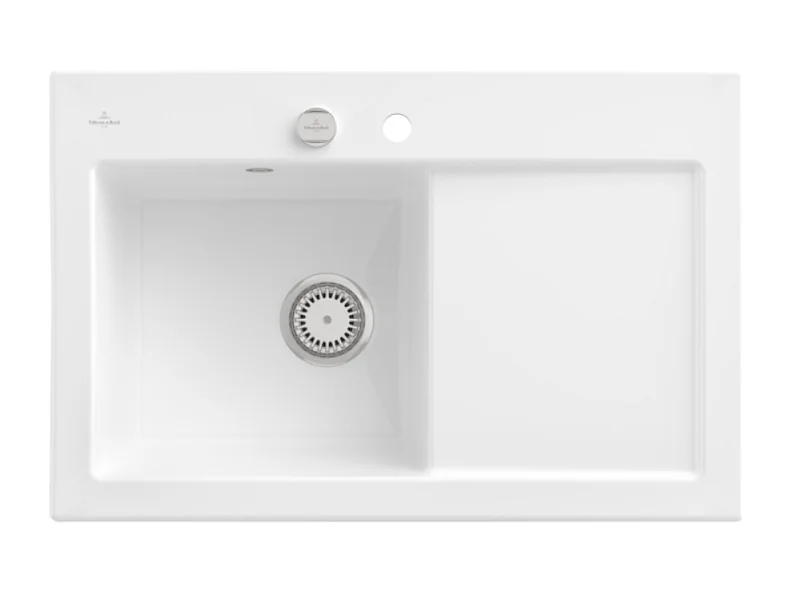 Evier 1 bac avec egouttoir a droite VILLEROY ET BOCH Subway Pure 45 78 x 51 cm Blanc vidage automatique inclus