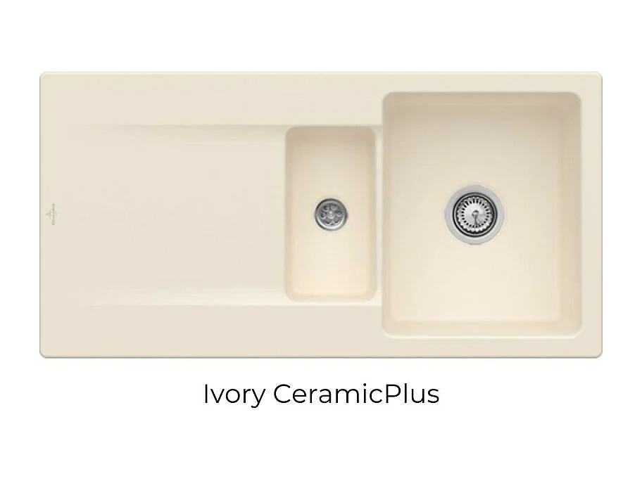 Evier 1 bac 1/2 VILLEROY ET BOCH Siluet 60 R Ivory CeramicPlus avec vidage automatique