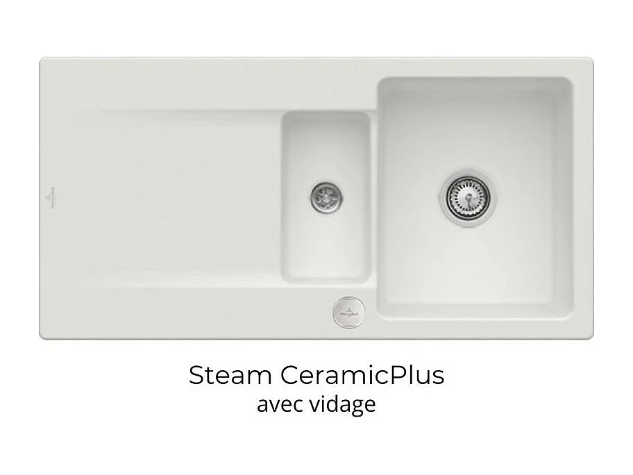 Evier 1 bac 1/2 VILLEROY ET BOCH Siluet 60 R Steam CeramicPlus avec vidage automatique