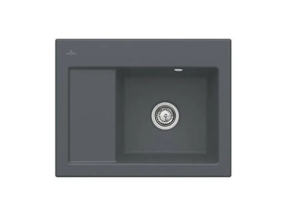 Evier 1 bac VILLEROY ET BOCH Subway 45 Compact 65 x 51 cm egouttoir a gauche Graphite CeramicPlus avec vidage manuel