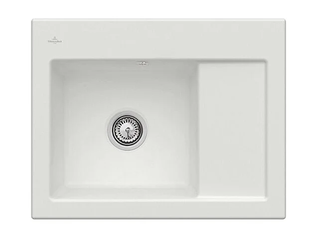 Evier 1 bac VILLEROY ET BOCH Subway 45 Compact 65 x 51 cm egouttoir a droite Steam CeramicPlus avec vidage automatique