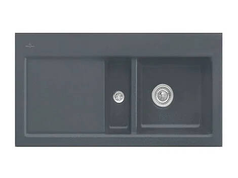 Evier 1 cuve et demi VILLEROY ET BOCH Subway 60 100 x 51 cm egouttoir a gauche Graphite CeramicPlus avec vidage automatique