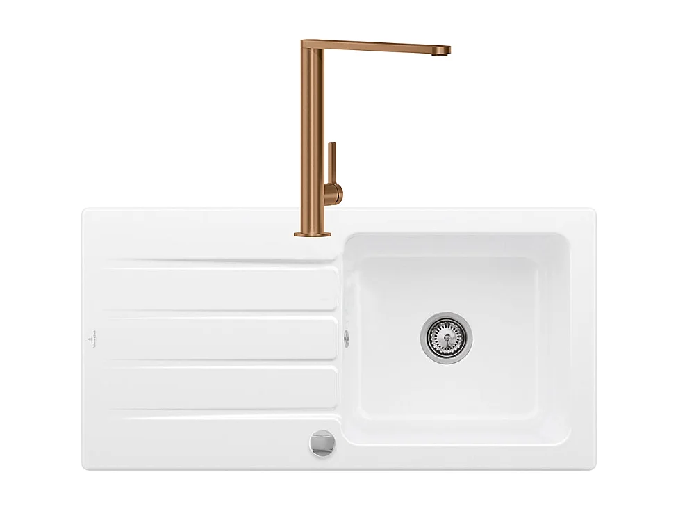 Evier 1 bac VILLEROY ET BOCH Architectura 60 vidage auto + Robinet de cuisine Finera Bronze