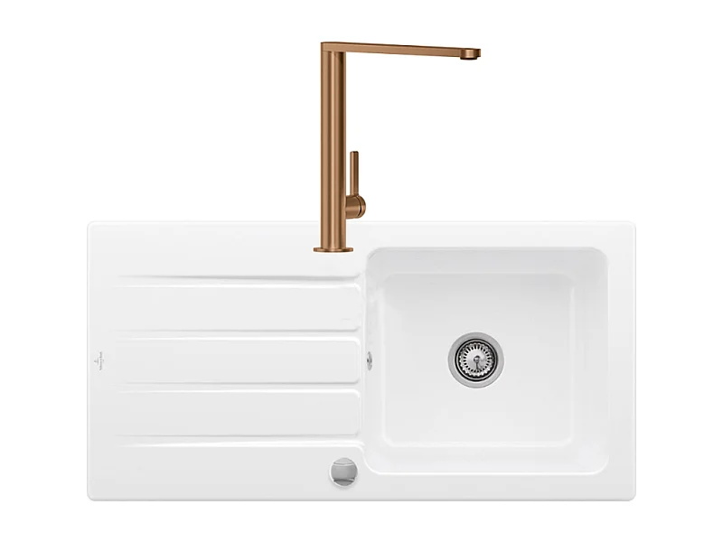 Evier 1 bac VILLEROY ET BOCH Architectura 60 vidage auto + Robinet de cuisine Finera Bronze