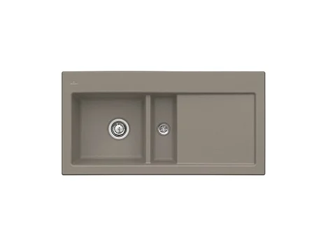 Evier 1 cuve et demi VILLEROY ET BOCH Subway 60 100 x 51 cm egouttoir a droite Timber CeramicPlus avec vidage automatique