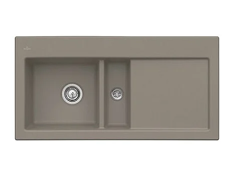 Evier 1 cuve et demi VILLEROY ET BOCH Subway 60 100 x 51 cm egouttoir a droite Timber CeramicPlus avec vidage automatique