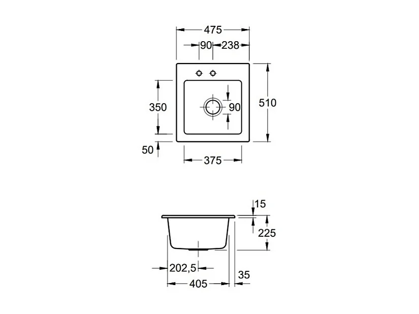 Evier 1 bac sans egouttoir VILLEROY ET BOCH Subway Pure XS 47,5 x 51 cm Blanc