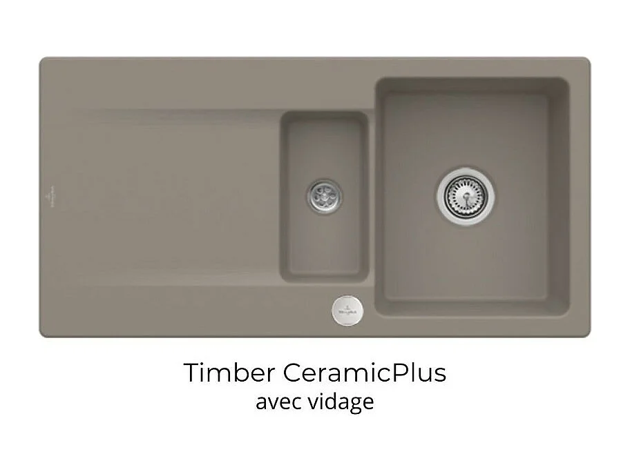 Evier 1 bac 1/2 VILLEROY ET BOCH Siluet 60 R Timber CeramicPlus avec vidage automatique