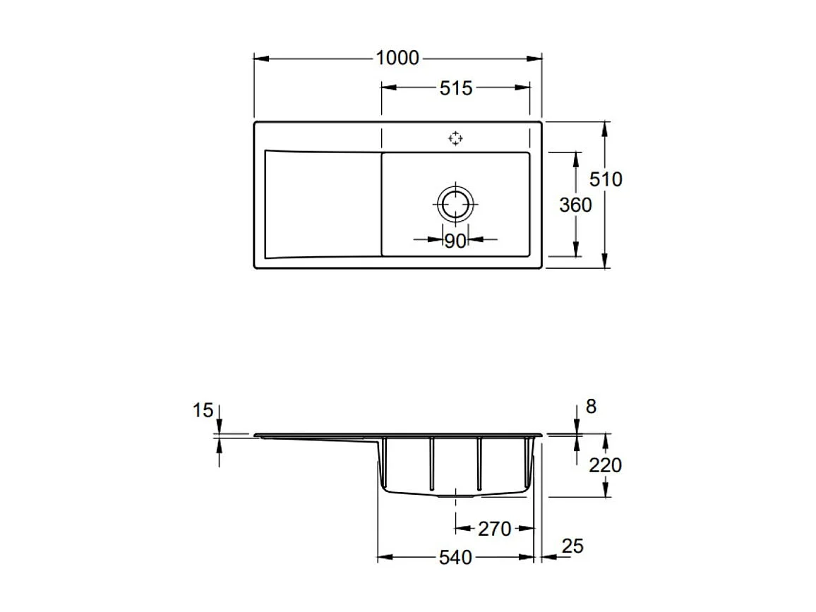 Evier a encastrer 1 bac VILLEROY ET BOCH Subway Style 60 egouttoir à gauche vidage manuel Beige CeramicPlus
