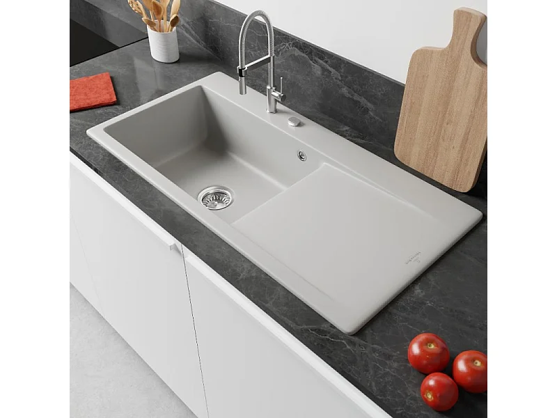 Evier a encastrer VILLEROY ET BOCH Subway Style 60 vidage auto Fossil CeramicPlus cuve a gauche