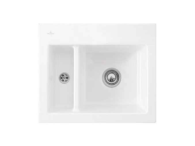 Evier 1 cuve et demi VILLEROY ET BOCH Subway 60 XM 62 x 51 cm sans egouttoir Blanc CeramicPlus avec vidage manuel
