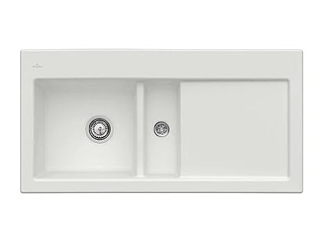 Evier 1 cuve et demi VILLEROY ET BOCH Subway 60 100 x 51 cm egouttoir a droite Steam CeramicPlus avec vidage automatique