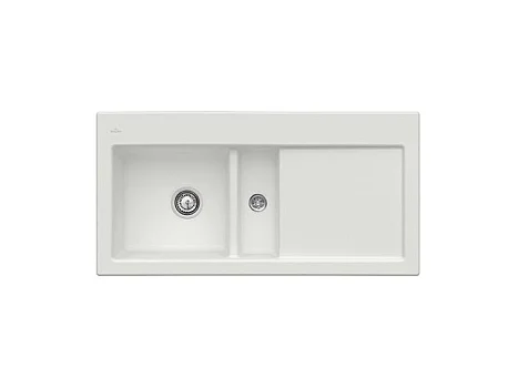 Evier 1 cuve et demi VILLEROY ET BOCH Subway 60 100 x 51 cm egouttoir a droite Steam CeramicPlus avec vidage automatique