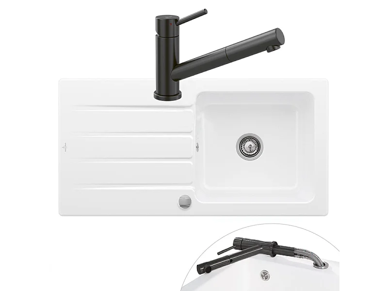 Evier 1 bac VILLEROY ET BOCH Architectura 60 vidage auto + Robinet de cuisine Como Shower Window Anthracite
