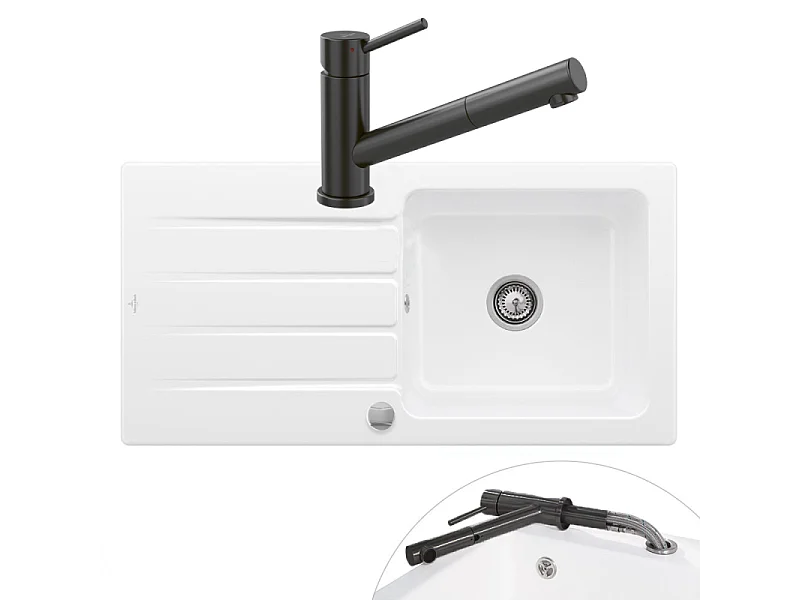 Evier 1 bac VILLEROY ET BOCH Architectura 60 vidage auto + Robinet de cuisine Como Shower Window Anthracite