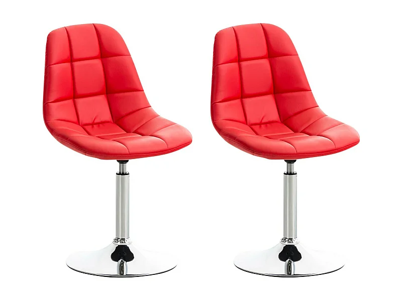 Lot de 2  chaise salle à manger - Similicuir & Métal chromé - Rouge - Emil