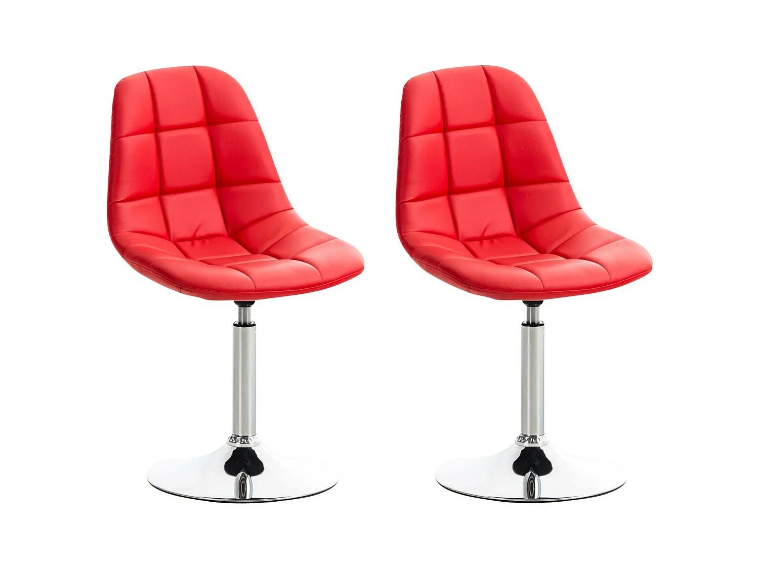 Lot de 2  chaise salle à manger - Similicuir & Métal chromé - Rouge - Emil