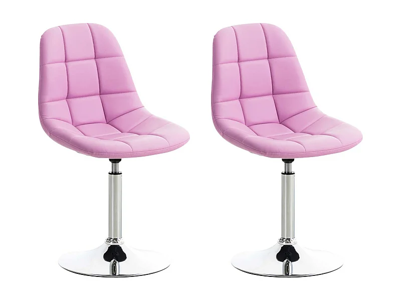 Lot de 2  chaise salle à manger - Similicuir & Métal chromé - Rose - Emil