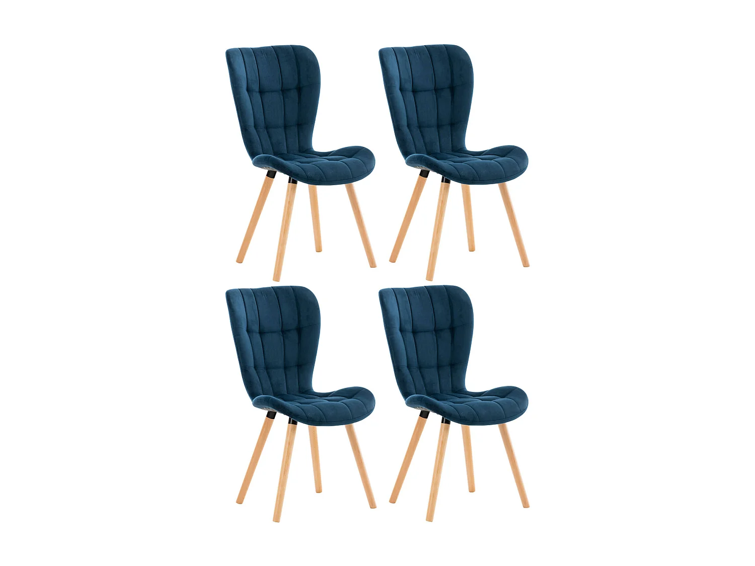 Lot de 4  chaise salle à manger - Velours - Bleu - Elda