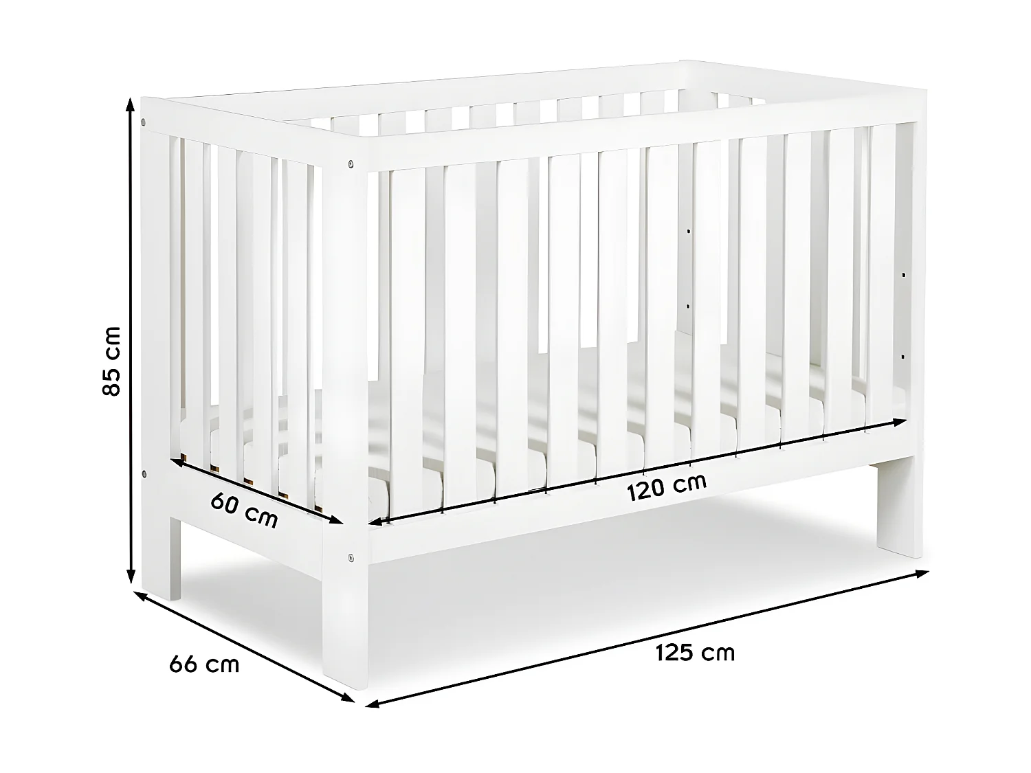Lit bébé 120x60cm Blanc AMELIE barreaux amovible et barrière de sécurité inclus