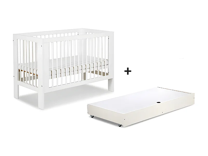 Lit bébé 120x60cm avec tiroir couleur Blanc OLIVE Lit à barreaux amovible