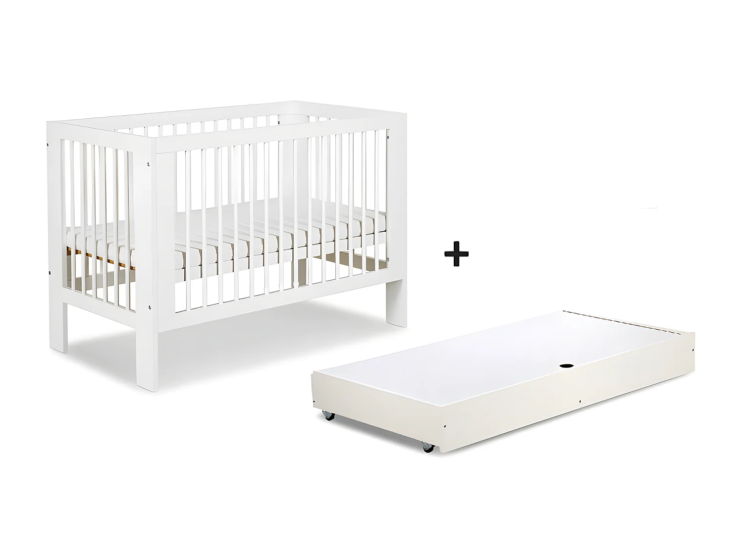 Lit bébé 120x60cm avec tiroir couleur Blanc OLIVE Lit à barreaux amovible